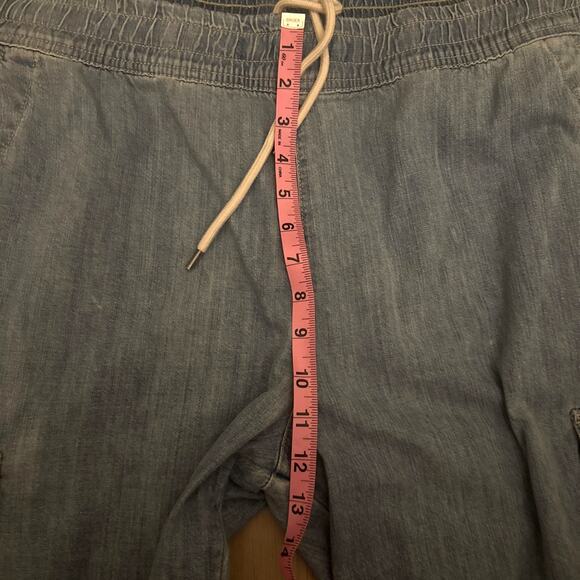 James Perse Los Angeles Denim Cargo Pants Women’s Sz 4 / 36 Blue Elastic Waist - Picture 5 of 8